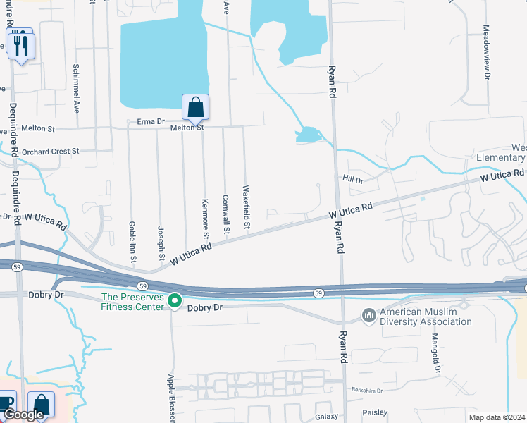 map of restaurants, bars, coffee shops, grocery stores, and more near 3551 Eagle Creek Drive in Macomb County