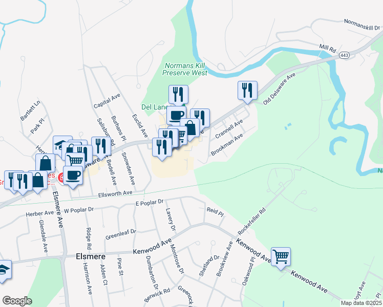 map of restaurants, bars, coffee shops, grocery stores, and more near 7 Mason Road in Delmar