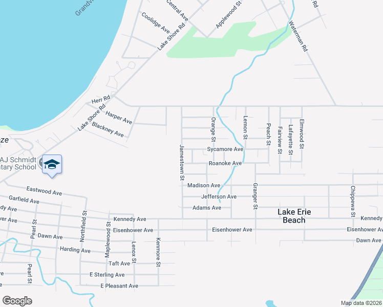 map of restaurants, bars, coffee shops, grocery stores, and more near 458 Sycamore Avenue in Angola