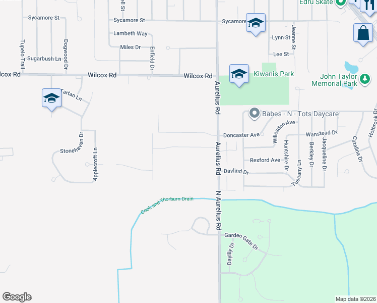 map of restaurants, bars, coffee shops, grocery stores, and more near 4567 Glenberry Drive in Delhi Charter Township