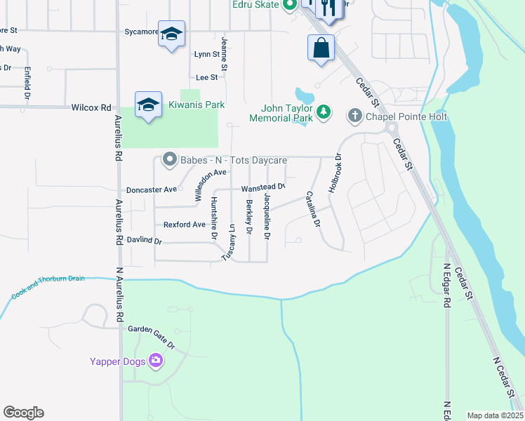 map of restaurants, bars, coffee shops, grocery stores, and more near 1581 Jacqueline Drive in Delhi charter Township