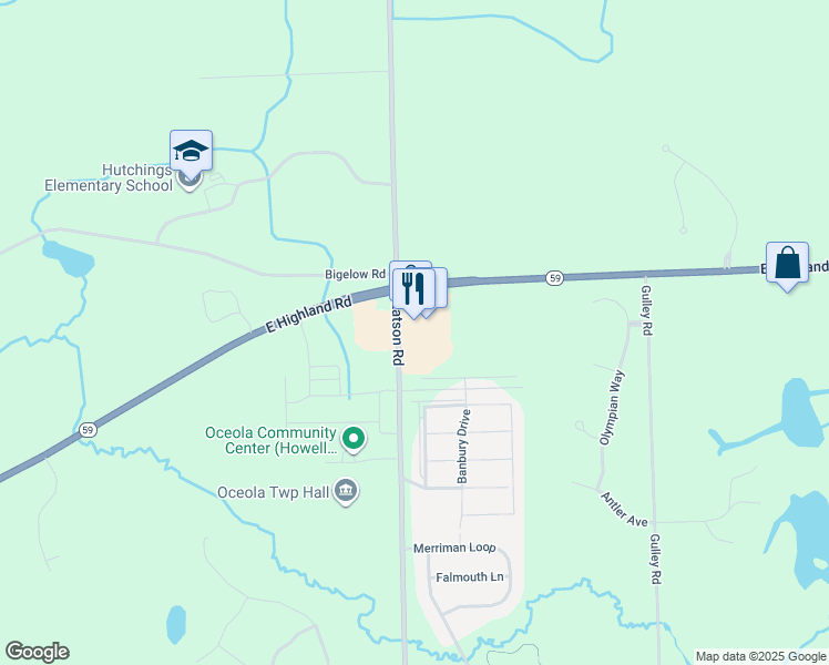 map of restaurants, bars, coffee shops, grocery stores, and more near 1876 North Latson Road in Howell