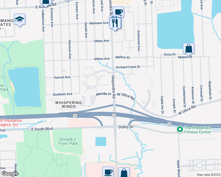 map of restaurants, bars, coffee shops, grocery stores, and more near 45555 Dequindre Road in Rochester Hills