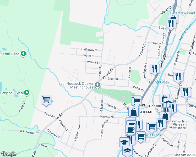 map of restaurants, bars, coffee shops, grocery stores, and more near 15 Notch Road in Adams