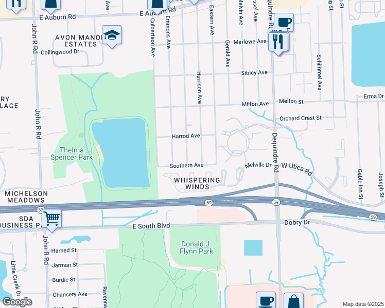 map of restaurants, bars, coffee shops, grocery stores, and more near 3541 Longview Ave in Rochester Hills