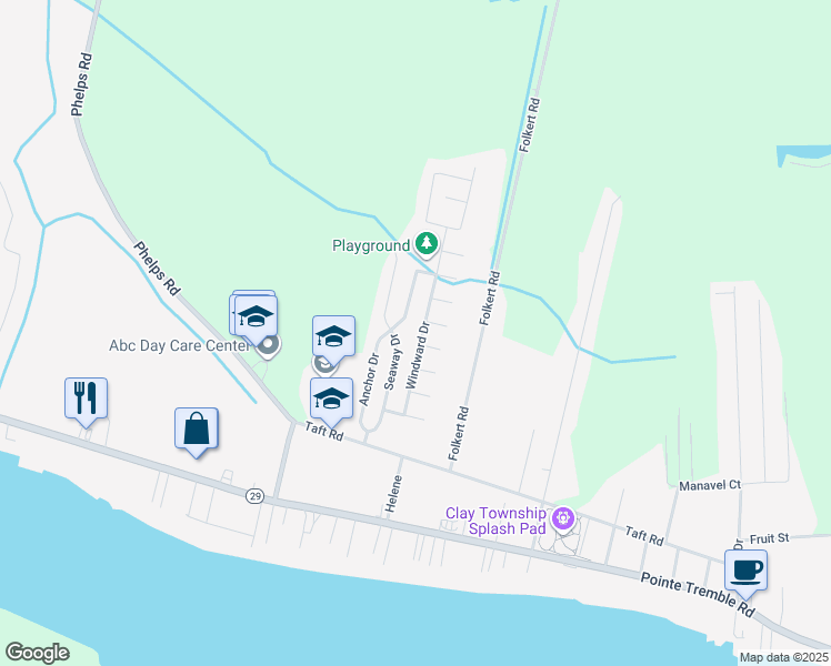 map of restaurants, bars, coffee shops, grocery stores, and more near 9088 Windward Drive in Clay Township