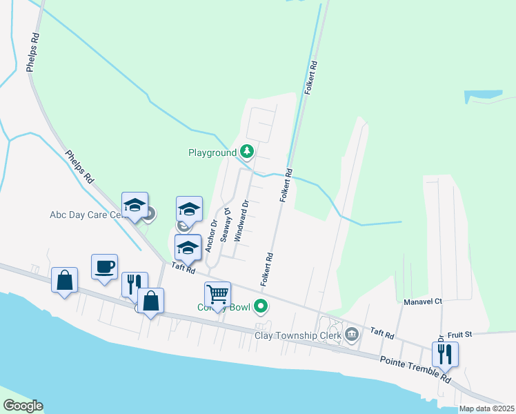 map of restaurants, bars, coffee shops, grocery stores, and more near 5491 Dockside Court in Clay Township