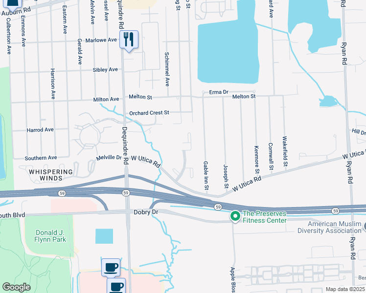 map of restaurants, bars, coffee shops, grocery stores, and more near Willow Wood Drive in Charter Township of Shelby