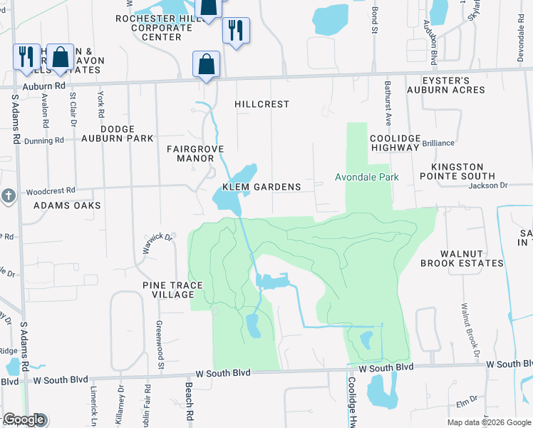 map of restaurants, bars, coffee shops, grocery stores, and more near 3414 Willet Avenue in Rochester Hills