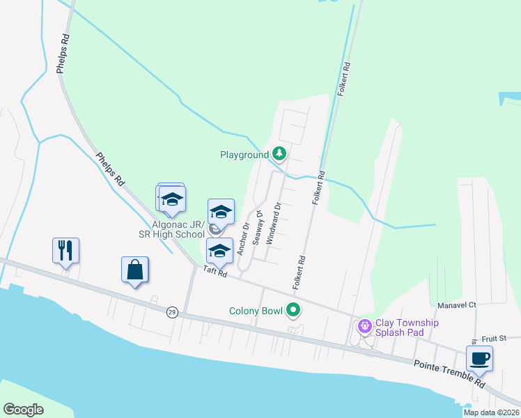 map of restaurants, bars, coffee shops, grocery stores, and more near 9088 Windward Drive in Clay Township