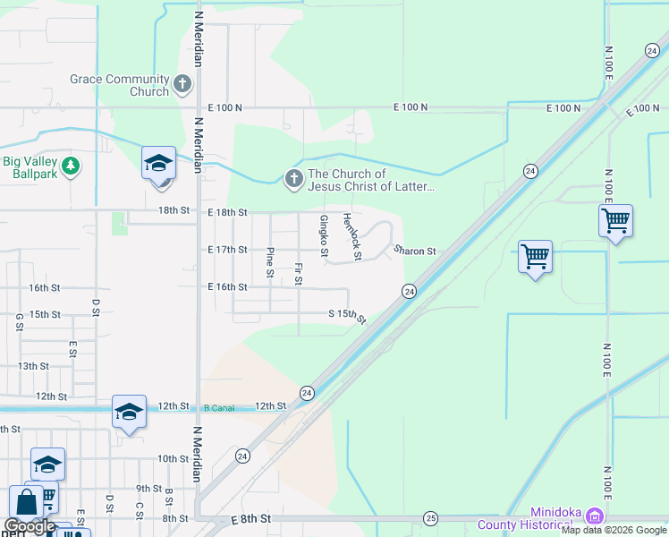 map of restaurants, bars, coffee shops, grocery stores, and more near 505 Sharon Street in Rupert