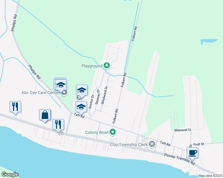 map of restaurants, bars, coffee shops, grocery stores, and more near 5491 Dockside Court in Clay Township