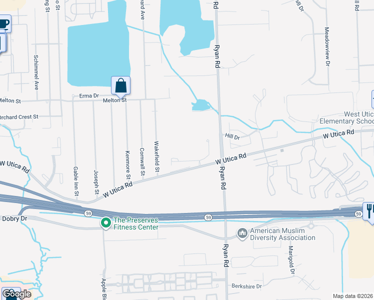 map of restaurants, bars, coffee shops, grocery stores, and more near 3604 Eagle Creek Drive in Macomb County