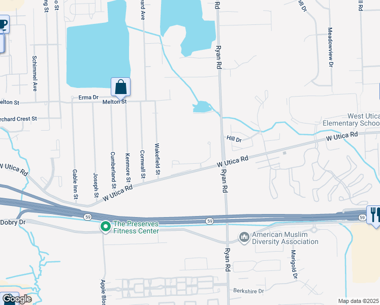 map of restaurants, bars, coffee shops, grocery stores, and more near 3604 Eagle Creek Drive in Macomb County