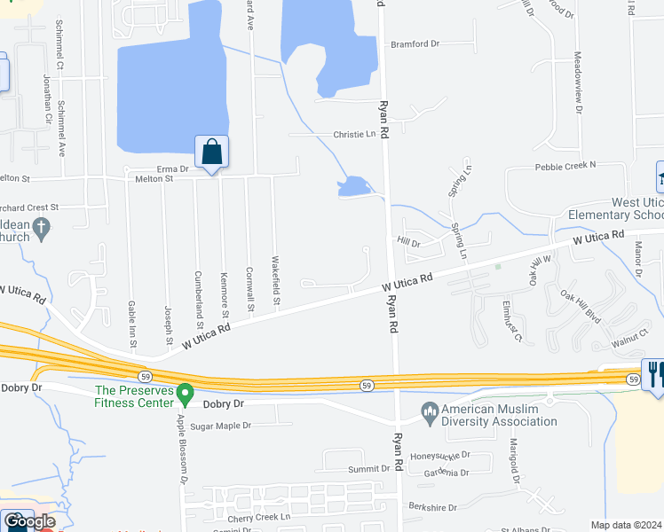 map of restaurants, bars, coffee shops, grocery stores, and more near 3604 Eagle Creek Drive in Macomb County