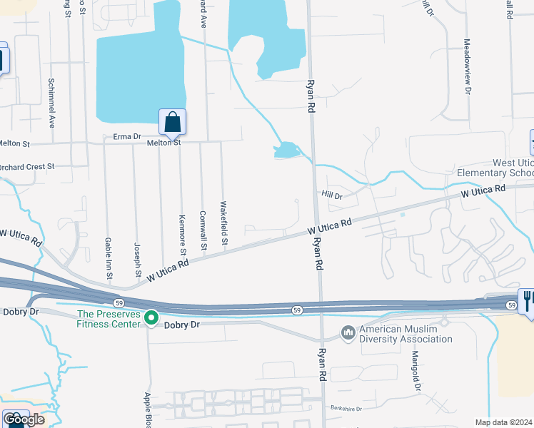 map of restaurants, bars, coffee shops, grocery stores, and more near 3551 Eagle Creek Drive in Shelby Township