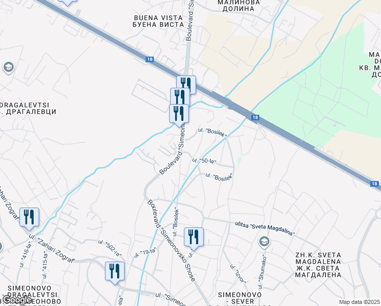 map of restaurants, bars, coffee shops, grocery stores, and more near 3 ulitsa "50-ta" in Sofia