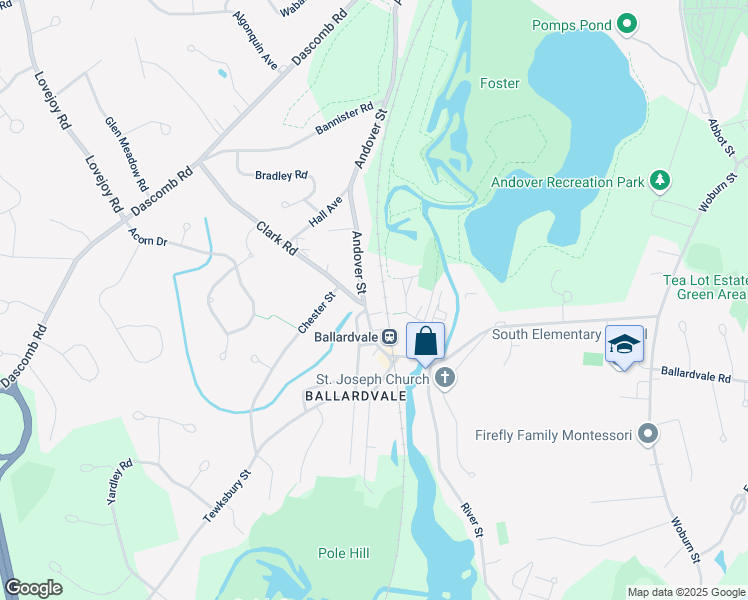 map of restaurants, bars, coffee shops, grocery stores, and more near 164 Andover Street in Andover