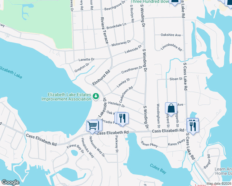 map of restaurants, bars, coffee shops, grocery stores, and more near 4030 Mapleleaf Road in Waterford Township