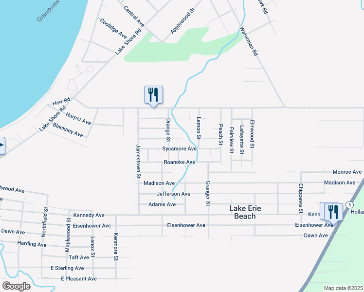 map of restaurants, bars, coffee shops, grocery stores, and more near 490 Sycamore Ave in Angola