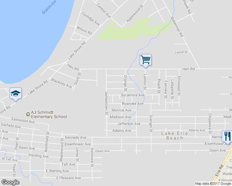 map of restaurants, bars, coffee shops, grocery stores, and more near 458 Sycamore Avenue in Angola