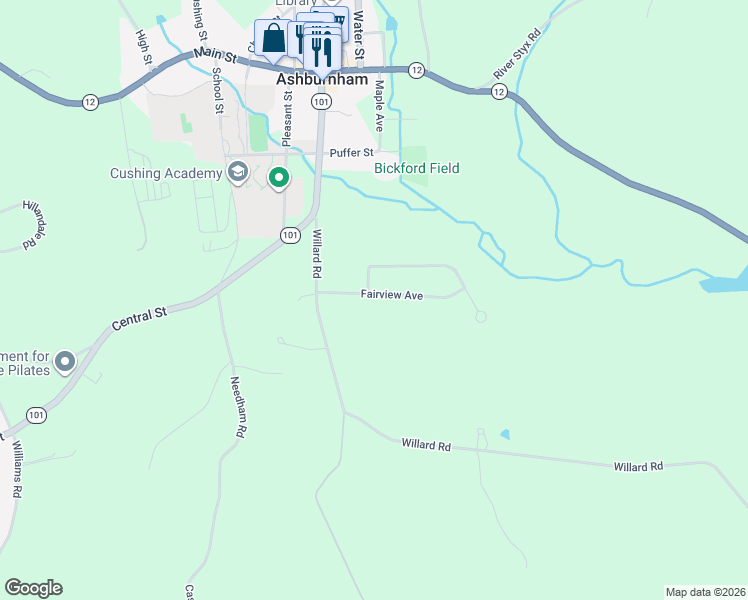 map of restaurants, bars, coffee shops, grocery stores, and more near 18 Fairview Avenue in Ashburnham