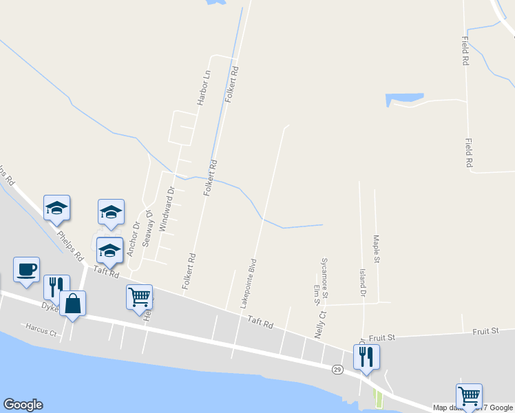 map of restaurants, bars, coffee shops, grocery stores, and more near 9396 Lakepointe Boulevard in Clay Township