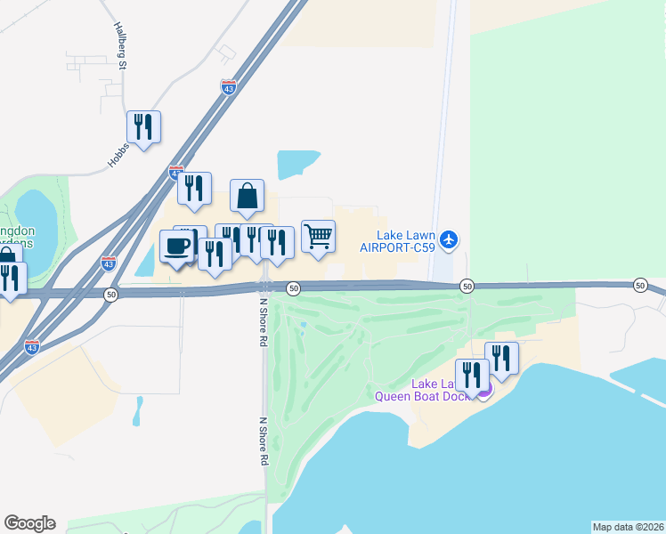 map of restaurants, bars, coffee shops, grocery stores, and more near 2027 Geneva Street in Delavan