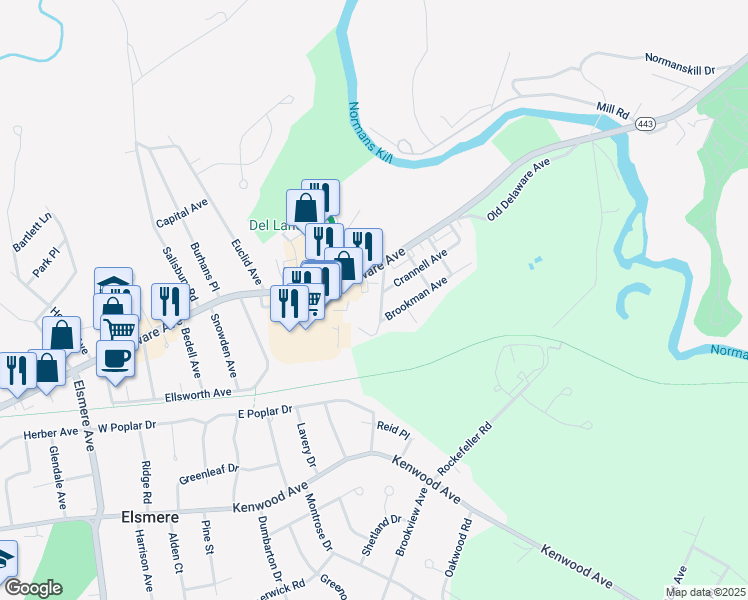 map of restaurants, bars, coffee shops, grocery stores, and more near 7 Mason Road in Delmar