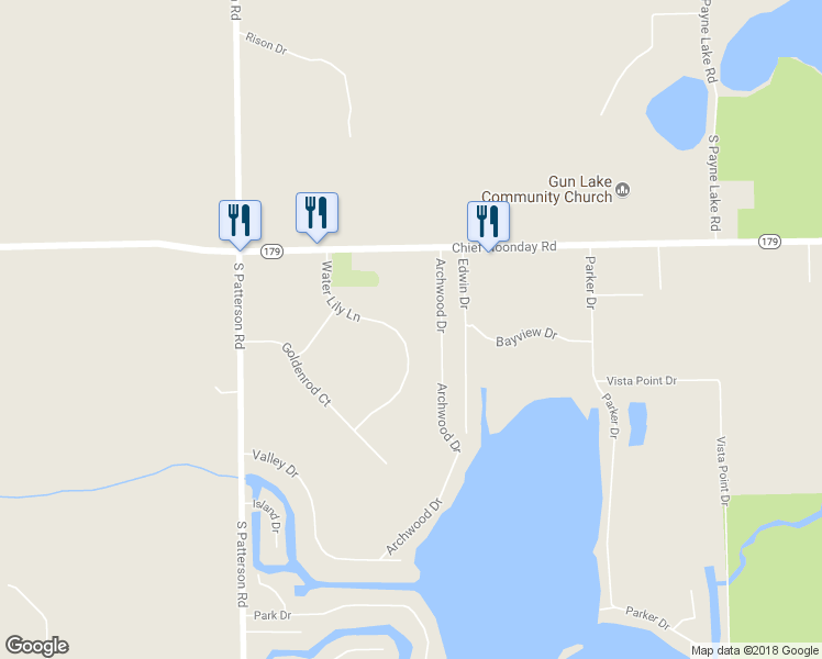 map of restaurants, bars, coffee shops, grocery stores, and more near 1715 Water Lily Lane in Wayland