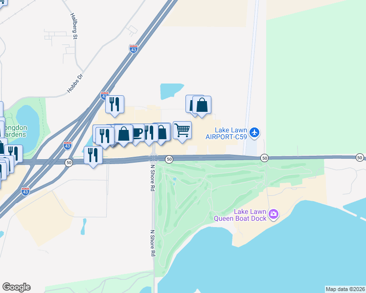 map of restaurants, bars, coffee shops, grocery stores, and more near 2027 East Geneva Street in Delavan