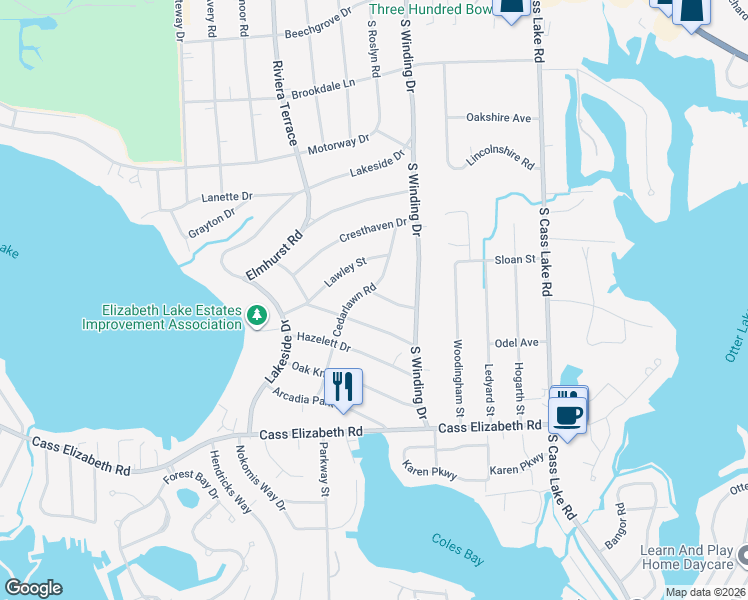 map of restaurants, bars, coffee shops, grocery stores, and more near 3861 Faber Terrace in Waterford Township