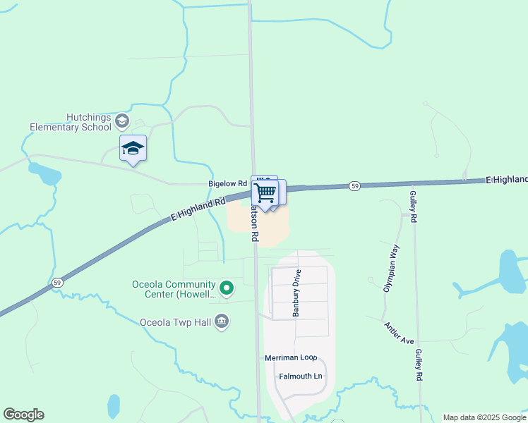 map of restaurants, bars, coffee shops, grocery stores, and more near 1900 North Latson Road in Howell
