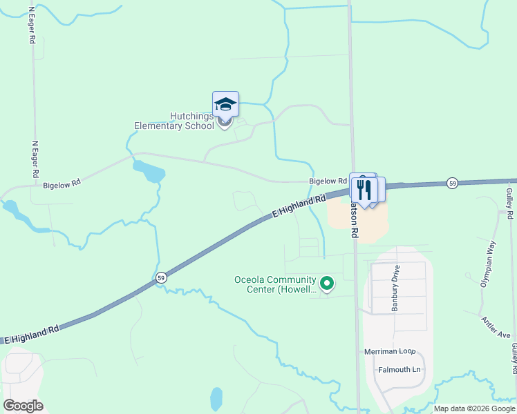 map of restaurants, bars, coffee shops, grocery stores, and more near 2180 Hawthorn Meadows in Howell