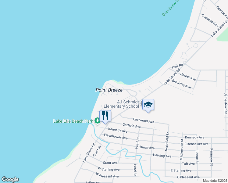 map of restaurants, bars, coffee shops, grocery stores, and more near 9456 Lake Shore Road in Angola