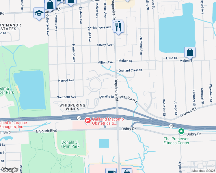 map of restaurants, bars, coffee shops, grocery stores, and more near 45555 Dequindre Road in Rochester Hills