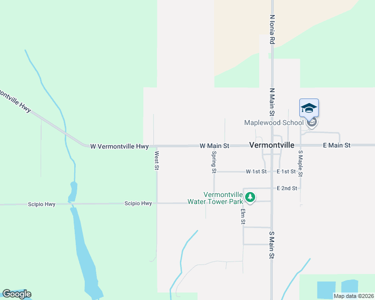 map of restaurants, bars, coffee shops, grocery stores, and more near 401 West Main Street in Vermontville