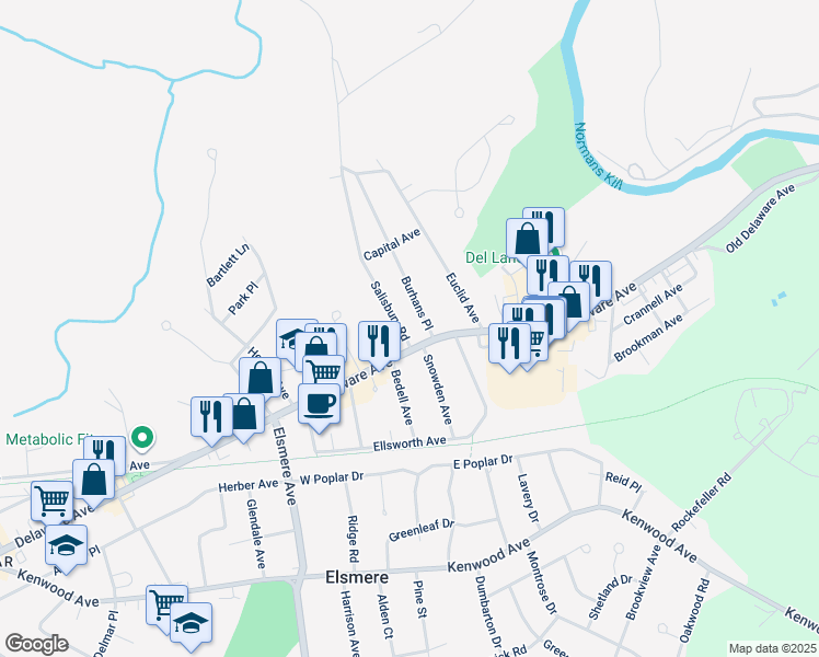 map of restaurants, bars, coffee shops, grocery stores, and more near 213 Delaware Avenue in Delmar