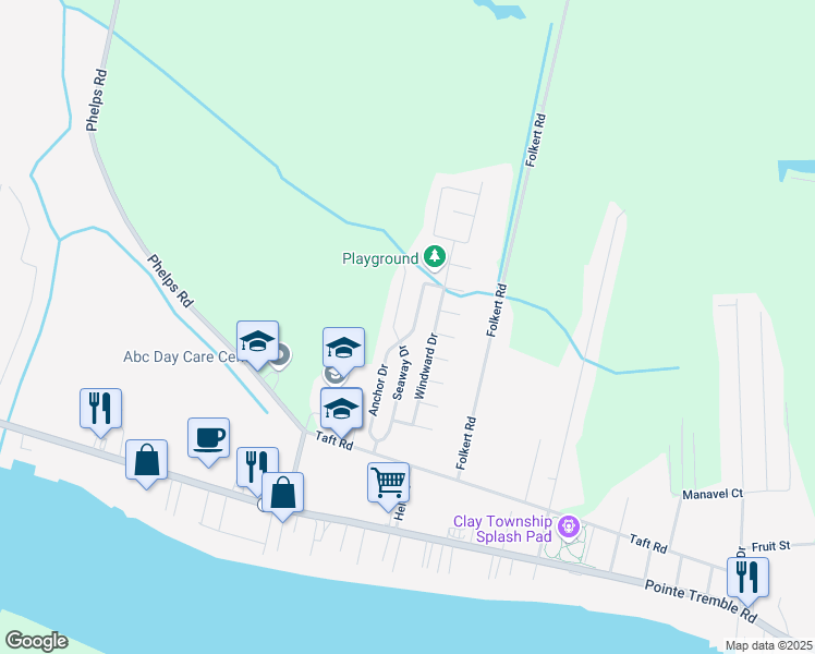 map of restaurants, bars, coffee shops, grocery stores, and more near 9650 Seaway Drive in Clay Township