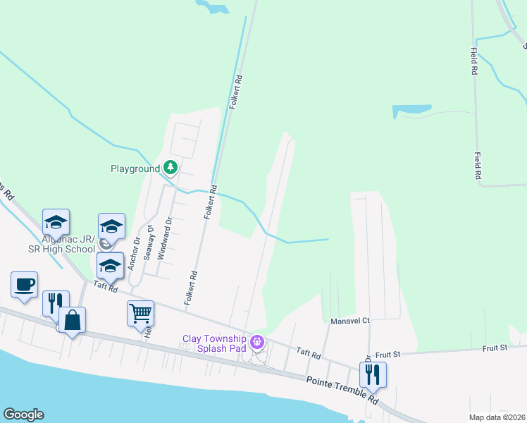 map of restaurants, bars, coffee shops, grocery stores, and more near 9396 Lakepointe Boulevard in Clay Township