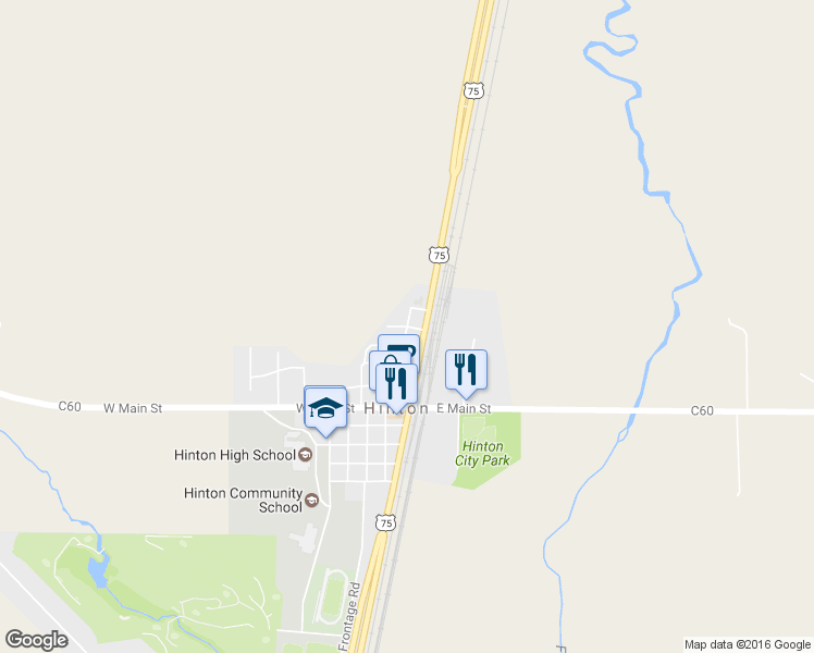 map of restaurants, bars, coffee shops, grocery stores, and more near Maple Street in Hinton