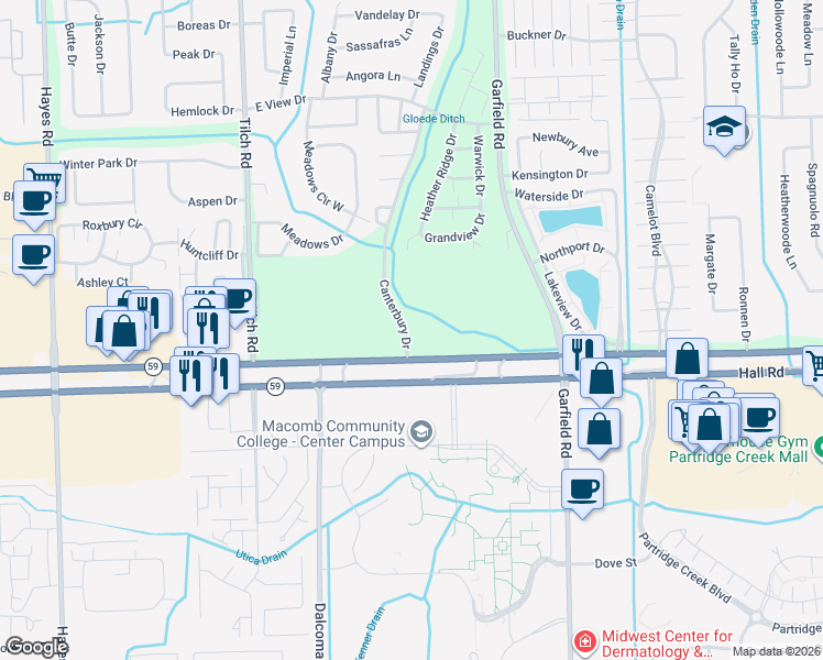 map of restaurants, bars, coffee shops, grocery stores, and more near in Macomb
