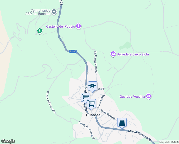 map of restaurants, bars, coffee shops, grocery stores, and more near 232 Strada Statle 205 in Guardea