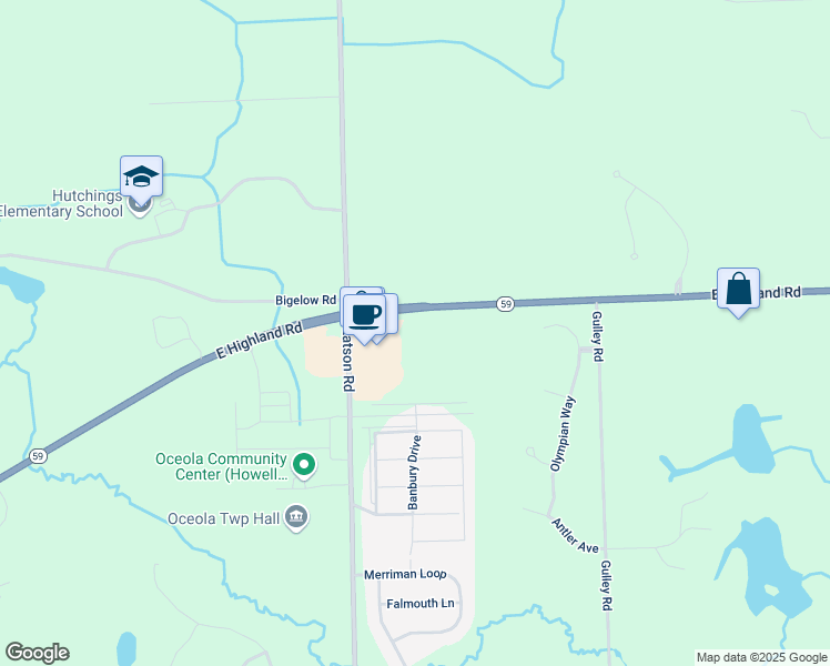 map of restaurants, bars, coffee shops, grocery stores, and more near 1900 North Latson Road in Howell