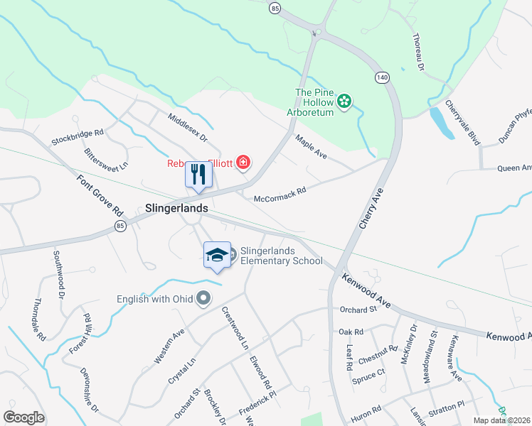 map of restaurants, bars, coffee shops, grocery stores, and more near Bridge Street in Albany County