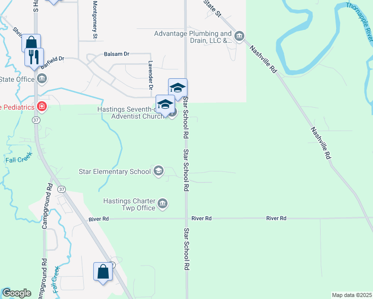 map of restaurants, bars, coffee shops, grocery stores, and more near 1851 Star School Road in Hastings