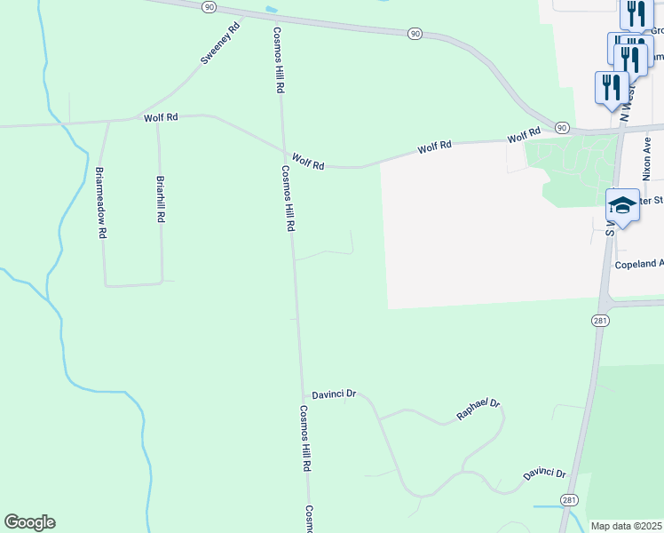 map of restaurants, bars, coffee shops, grocery stores, and more near 1034 Cosmos Heights in Cortland