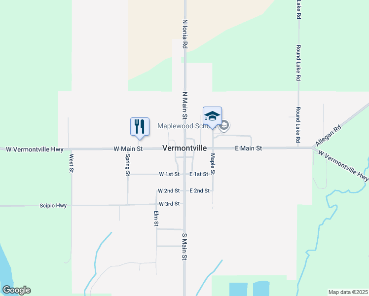 map of restaurants, bars, coffee shops, grocery stores, and more near in Vermontville