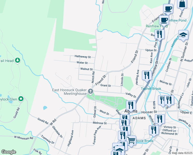 map of restaurants, bars, coffee shops, grocery stores, and more near 15 Notch Road in Adams