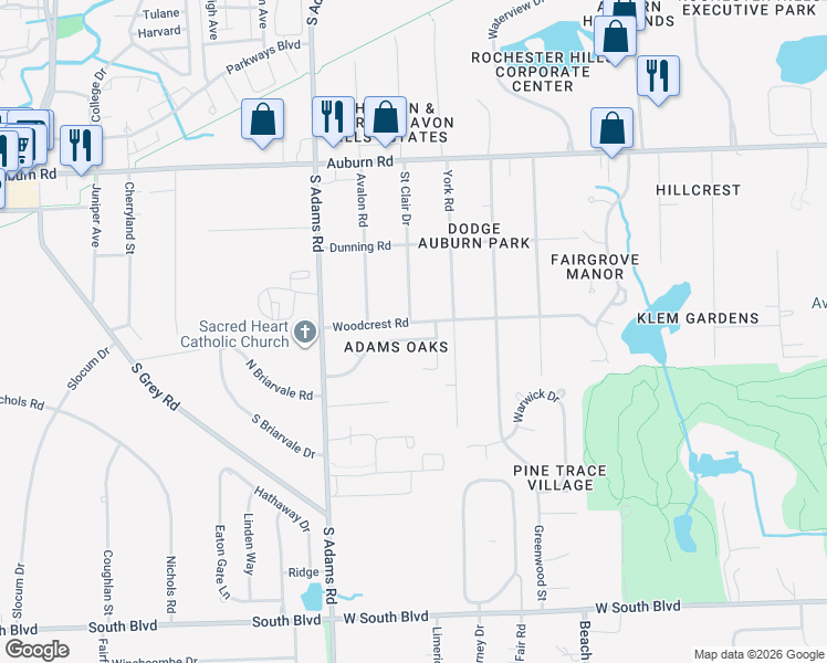 map of restaurants, bars, coffee shops, grocery stores, and more near 3829 Beechcrest Road in Rochester Hills